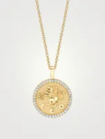 18K Gold Zodiac Leo Coin Pendant Necklace With Diamonds