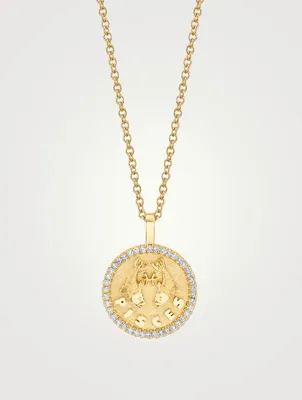 Small 18K Gold Zodiac Pisces Coin Pendant Necklace With Diamonds