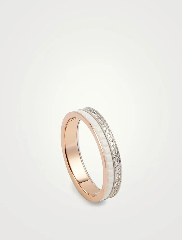White Edition Quatre White And Rose Gold Wedding Band With White Ceramic And Diamonds