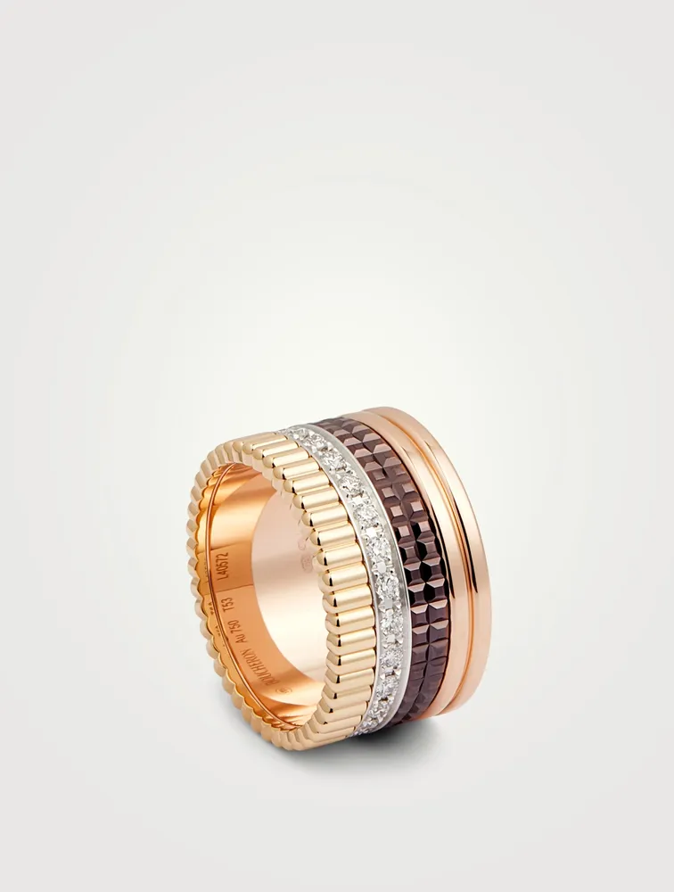 Quatre Classique Gold Ring With Brown PVD And Diamonds