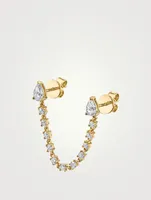 18K Gold Double Stud Loop Earring With Diamonds