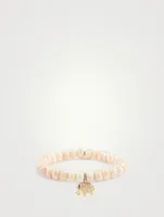 Moonstone Beaded Bracelet With 14K Gold Diamond Elephant Charm