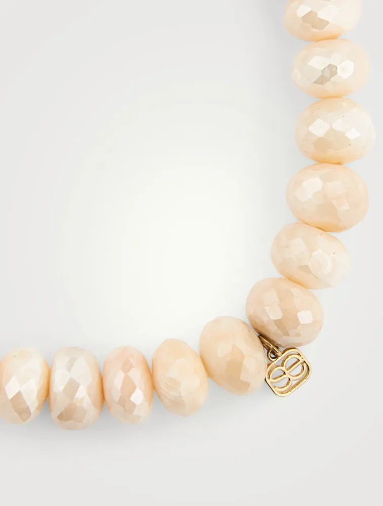 Moonstone Beaded Bracelet With 14K Gold Diamond Elephant Charm