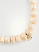Moonstone Beaded Bracelet With 14K Gold Diamond Elephant Charm