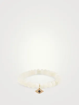Moonstone Beaded Bracelet With 14K Gold Diamond Evil Eye Charm