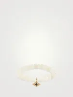 Moonstone Beaded Bracelet With 14K Gold Diamond Evil Eye Charm