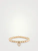 14K Gold Beaded Bracelet With Diamond Heart Charm