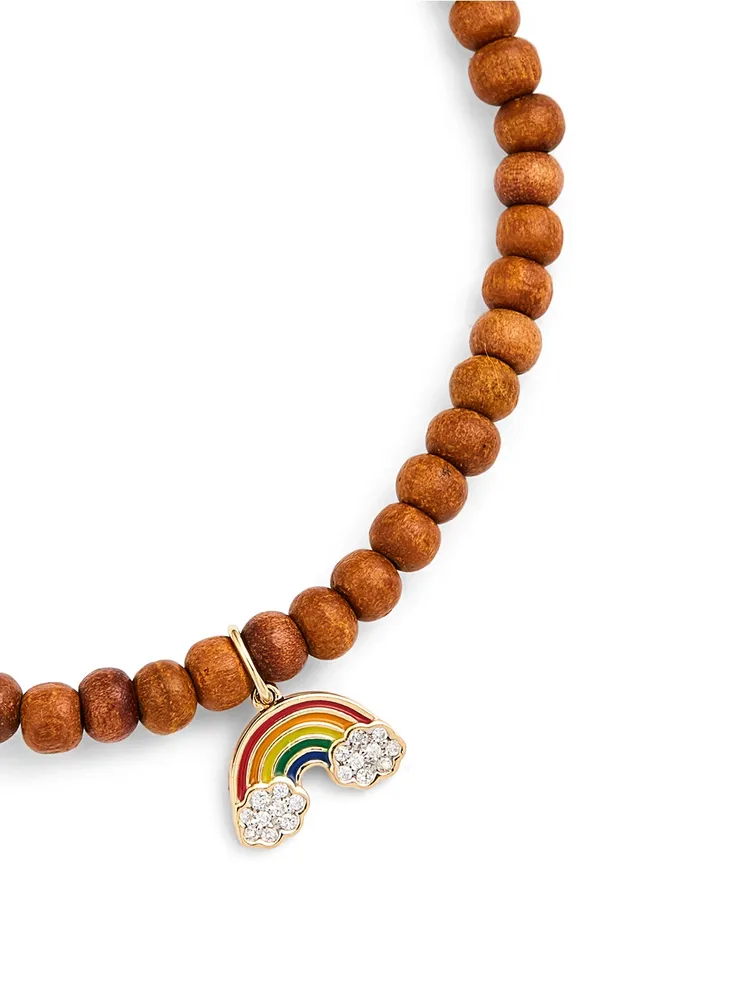 Beaded Bracelet With 14K Gold Diamond Rainbow Charm