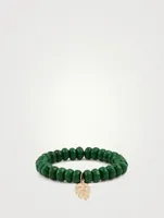 Beaded Bracelet With 14K Gold Diamond Monstera Leaf Charm