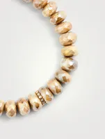 Moonstone Beaded Bracelet With 14K Gold Diamond Bezel Charm