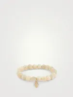 Moonstone Beaded Bracelet With 14K Gold Diamond Hamsa Charm