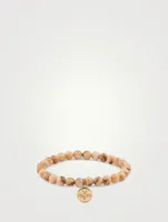 Feldspar Beaded Bracelet With 14K Gold Diamond Bee Charm