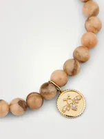 Feldspar Beaded Bracelet With 14K Gold Diamond Bee Charm