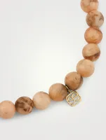 Feldspar Beaded Bracelet With 14K Gold Diamond Bee Charm