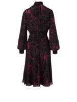 Silk Midi Dress Sashiko Flower Print