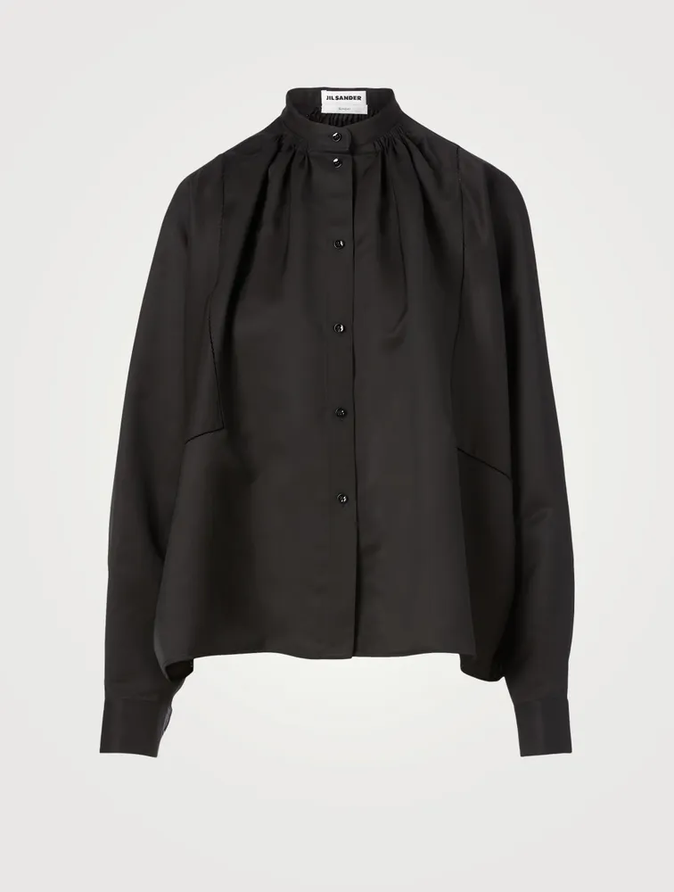 Silk-Blend Smock-Neck Blouse