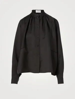 Silk-Blend Smock-Neck Blouse