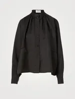 Silk-Blend Smock-Neck Blouse