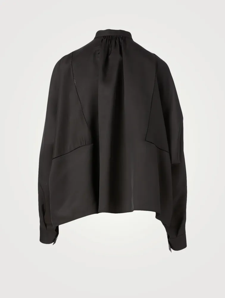 Silk-Blend Smock-Neck Blouse
