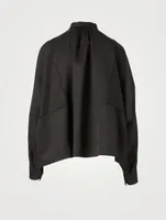 Silk-Blend Smock-Neck Blouse