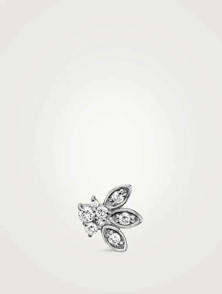 14K White Gold Marquis Petals Stud Earring With Diamonds