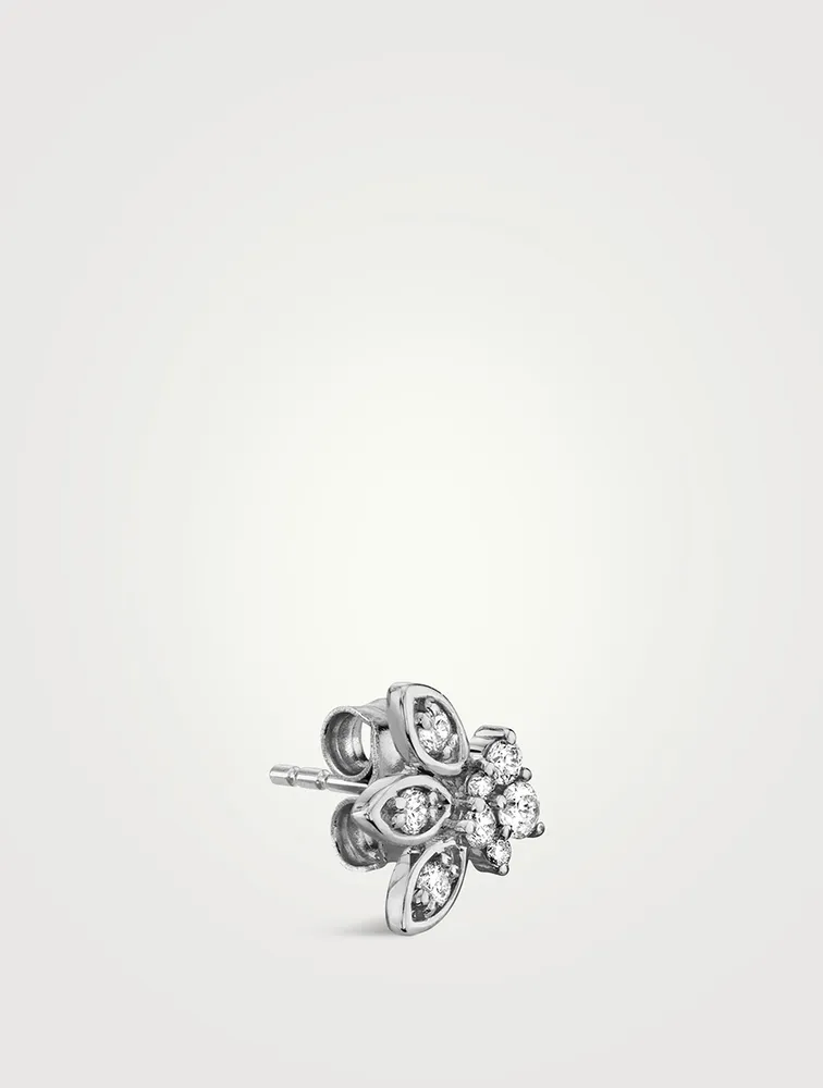 14K White Gold Marquis Petals Stud Earring With Diamonds
