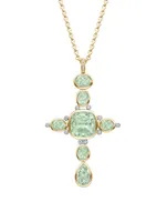 Special Edition 18K Gold Cross Pendant Necklace With Green Amethyst And Diamonds