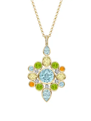 Special Edition 18K Gold Pendant Necklace With Multicolour Stones And Diamonds