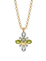 Kiki Classics 18K Gold Cross Oval Pendant Necklace With Multicolour Stones And Diamonds