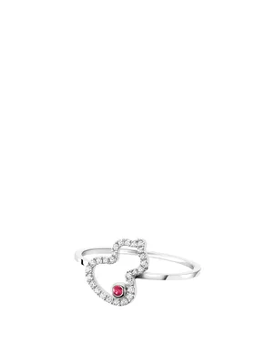 Petite Wulu 18K White Gold Ring With Diamonds And Ruby