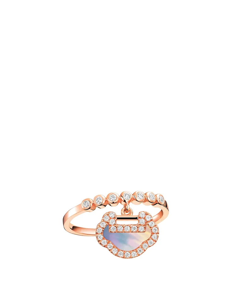 Petite Yu Yi 18K Rose Gold Ring With Diamonds And Mother Of Pearl