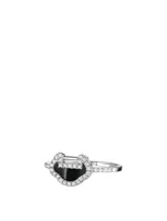 Petite Yu Yi  18K White Gold Ring With Diamonds And Onyx
