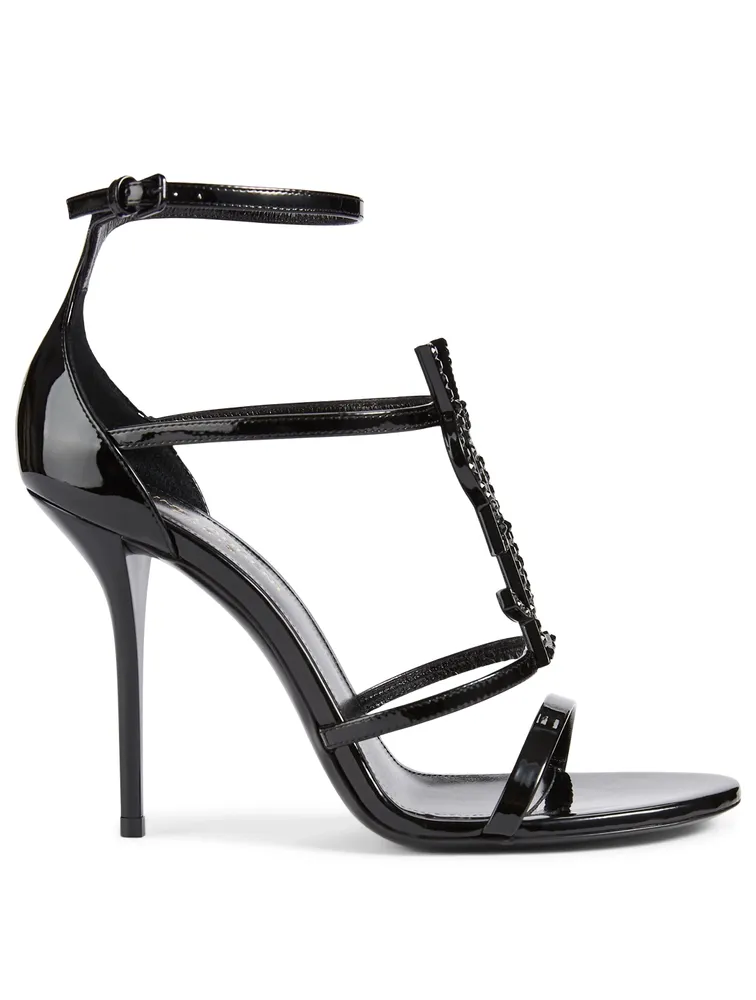 Cassandra Patent Leather Heeled Sandals With YSL Logo