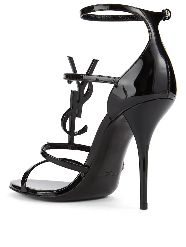 Cassandra Patent Leather Heeled Sandals With YSL Logo