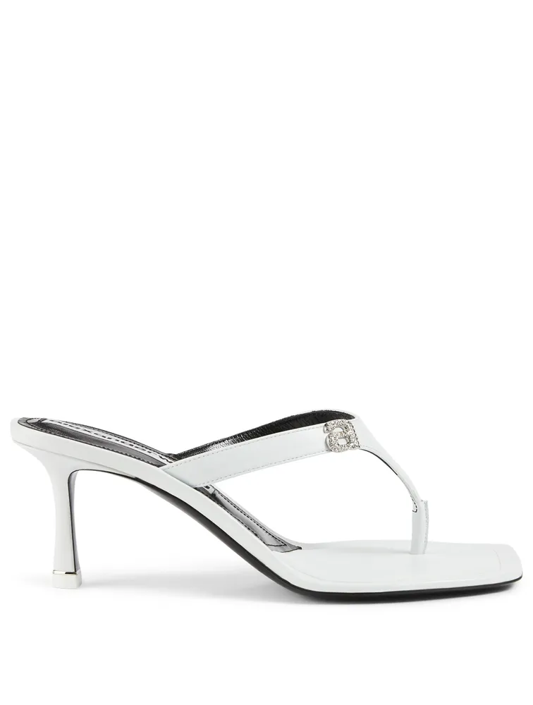 Ivy Leather Heeled Thong Sandals With Crystal Logo