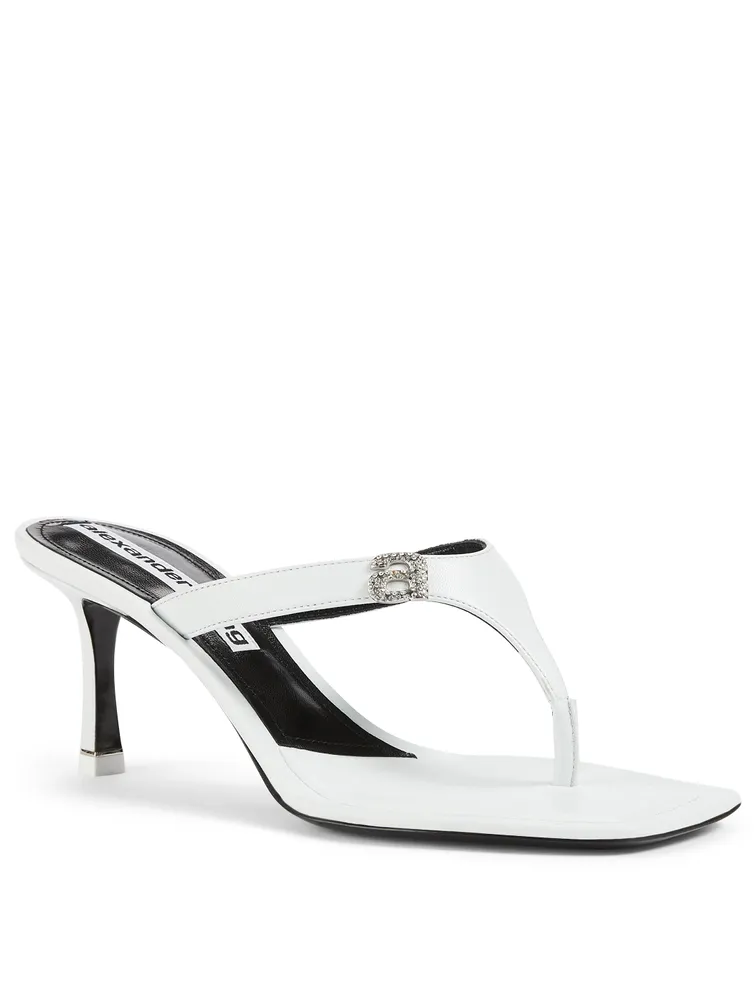 Ivy Leather Heeled Thong Sandals With Crystal Logo
