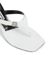 Ivy Leather Heeled Thong Sandals With Crystal Logo