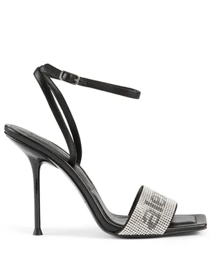 Julie Leather Crystal Logo Heeled Sandals