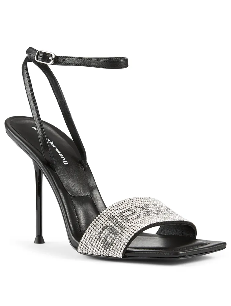 Julie Leather Crystal Logo Heeled Sandals