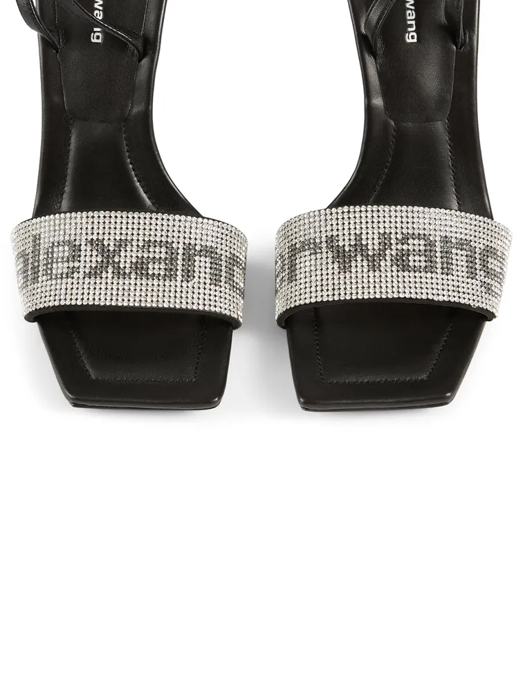 Julie Leather Crystal Logo Heeled Sandals