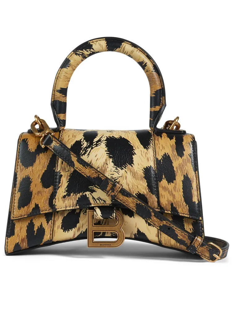 Extra Small Hourglass Leather Bag In Leopard Print
