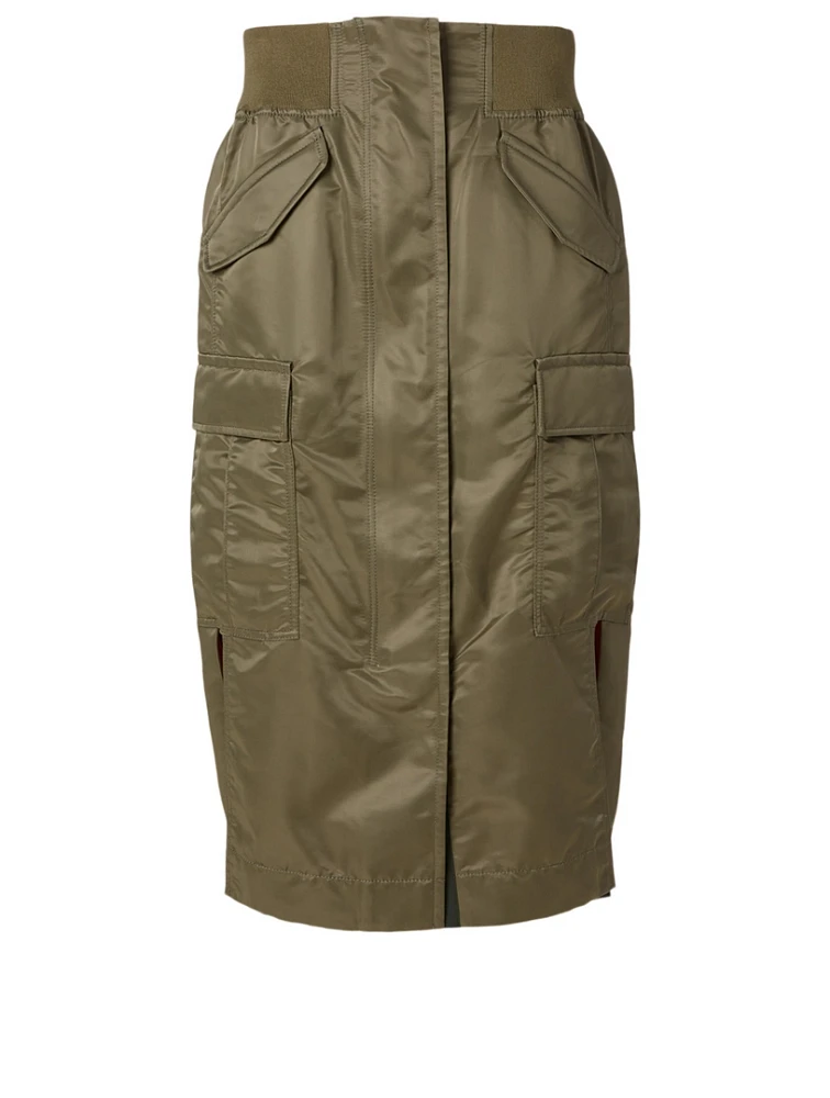 Nylon Twill Midi Skirt