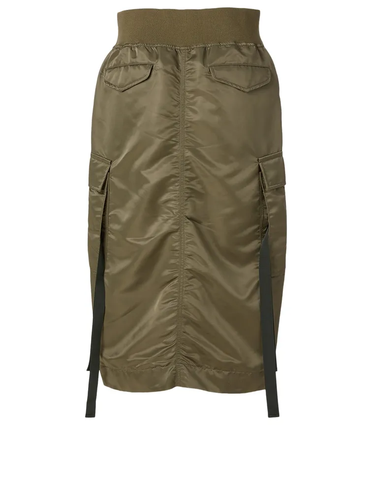 Nylon Twill Midi Skirt