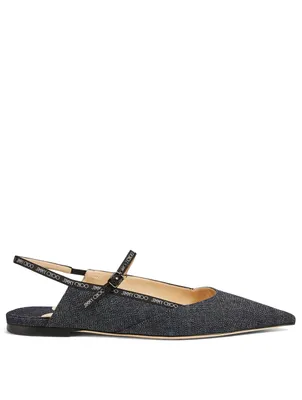 Ree Denim Logo Slingback Flats