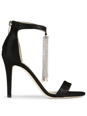 Viola 100 Shimmer Suede Heeled Sandals With Crystal Chandelier