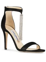 Viola 100 Shimmer Suede Heeled Sandals With Crystal Chandelier