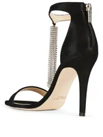 Viola 100 Shimmer Suede Heeled Sandals With Crystal Chandelier