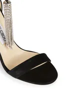 Viola 100 Shimmer Suede Heeled Sandals With Crystal Chandelier