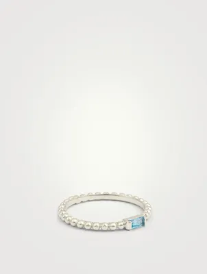 Dew Drop Silver Baguette Stackable Ring With Blue Topaz