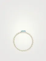 Dew Drop Silver Baguette Stackable Ring With Blue Topaz